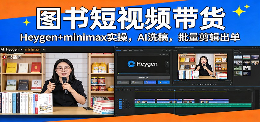 图书短视频带货：Heygen+minimax实操，AI洗稿 ，批量剪辑出单-54资源网